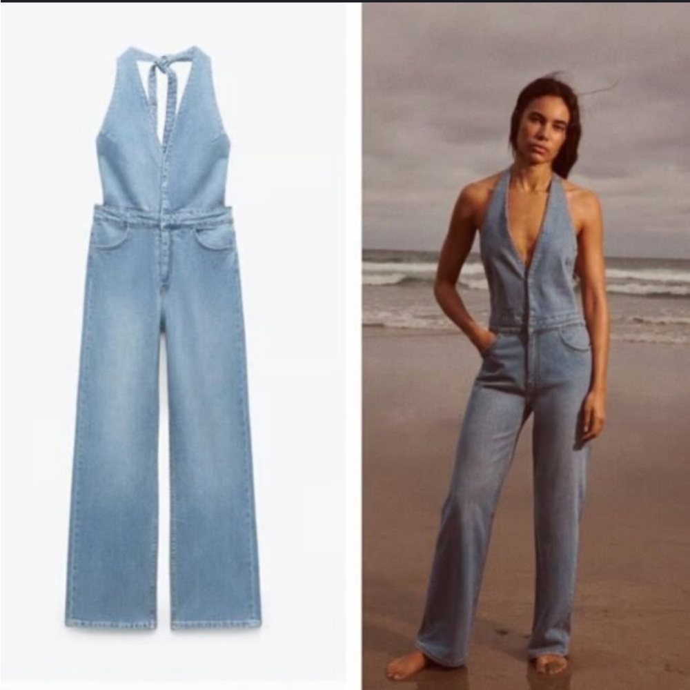 Zara Light Blue Denim Jumpsuit